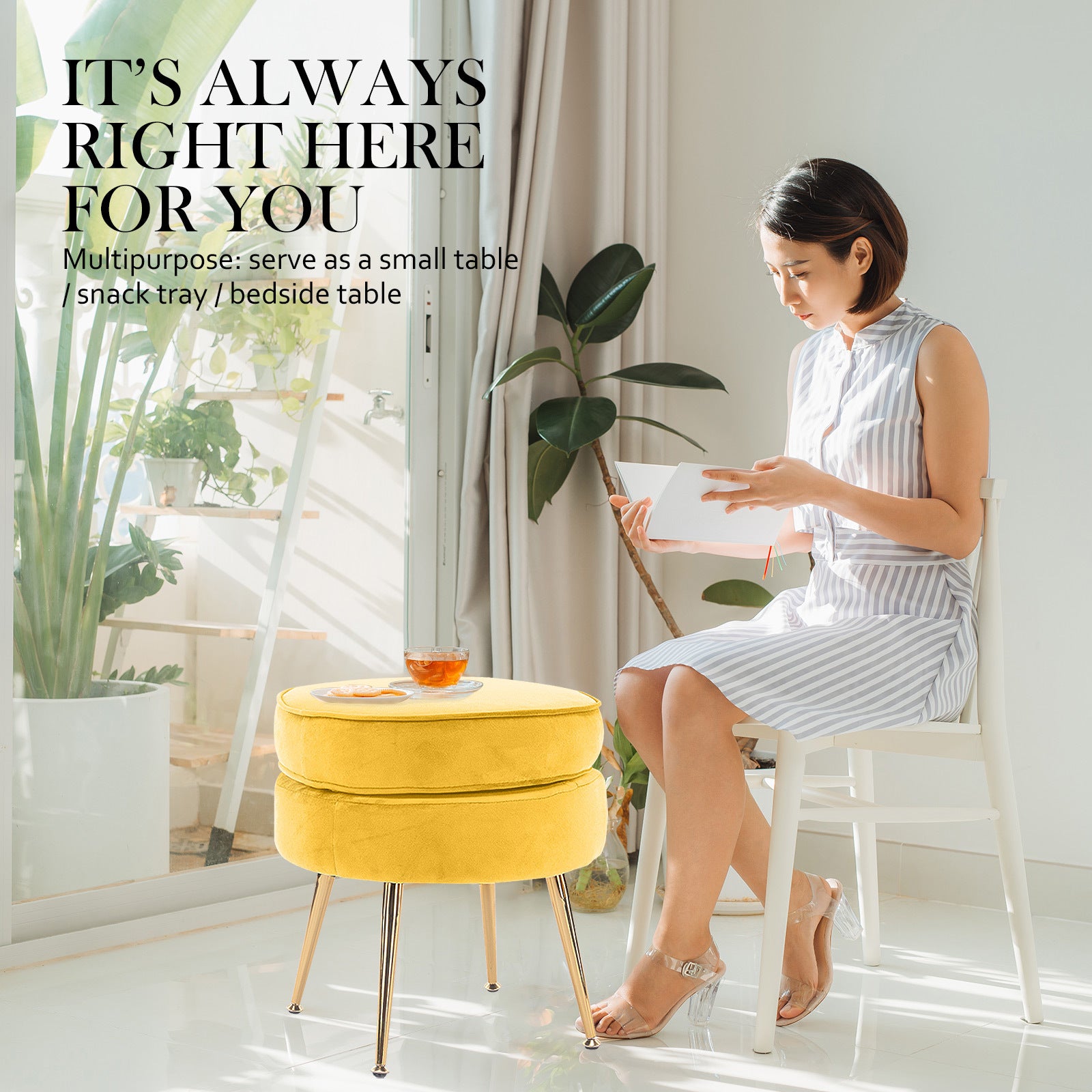 Bellara Round Ottoman – Yellow – 41 cm