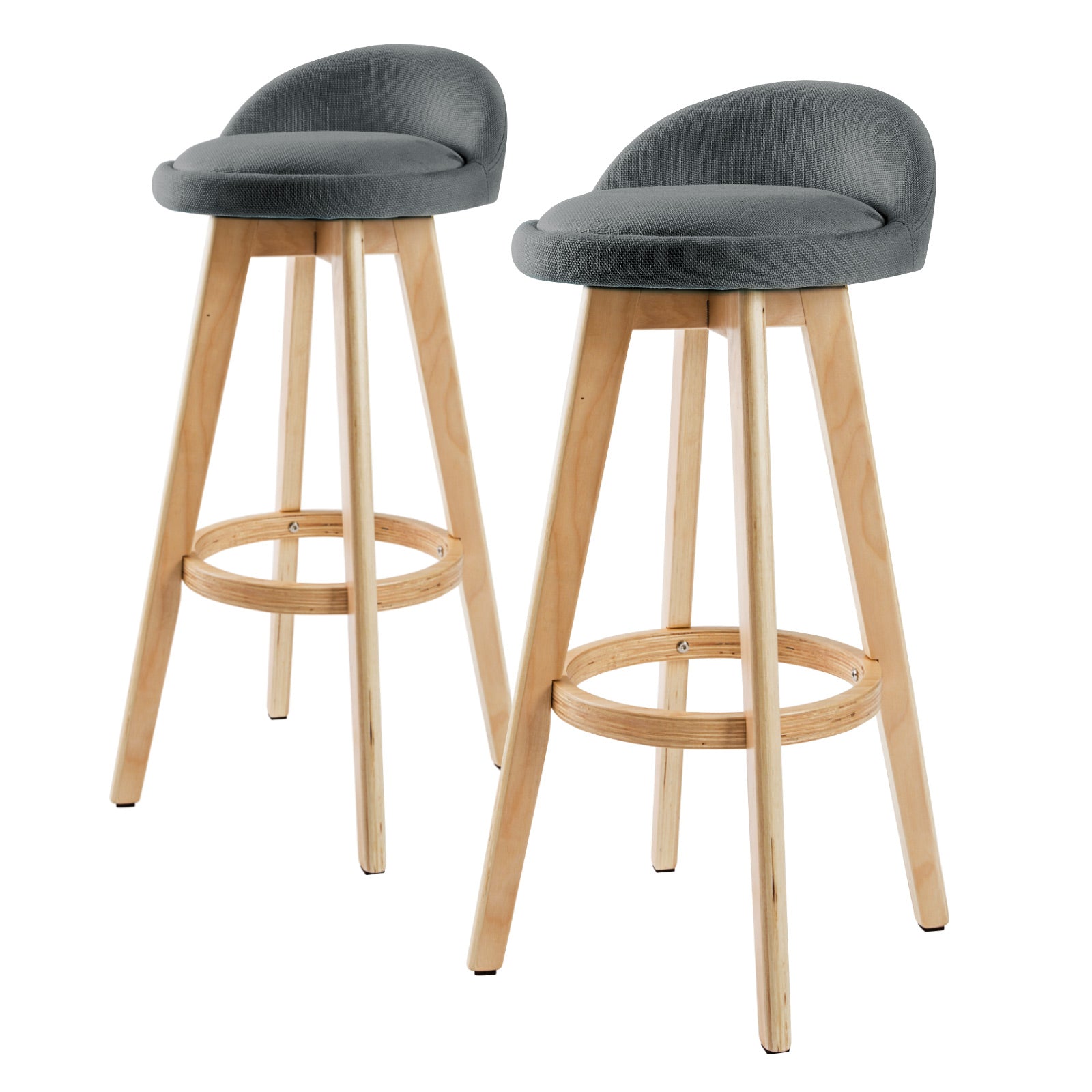 Haven 2X Wooden Bar Stool Dining Chair Fabric LEILA 72cm GREY