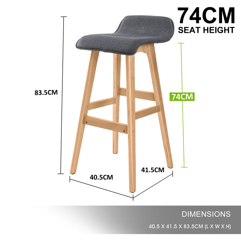 Set of 2 - Grey & Wooden Fabric Bar Stool