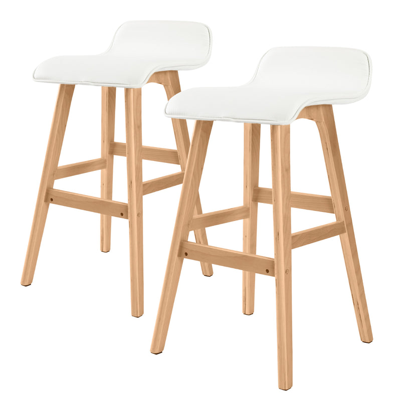 La Bella 2 Set 65cm White Wooden Bar Stool Sophia Leather