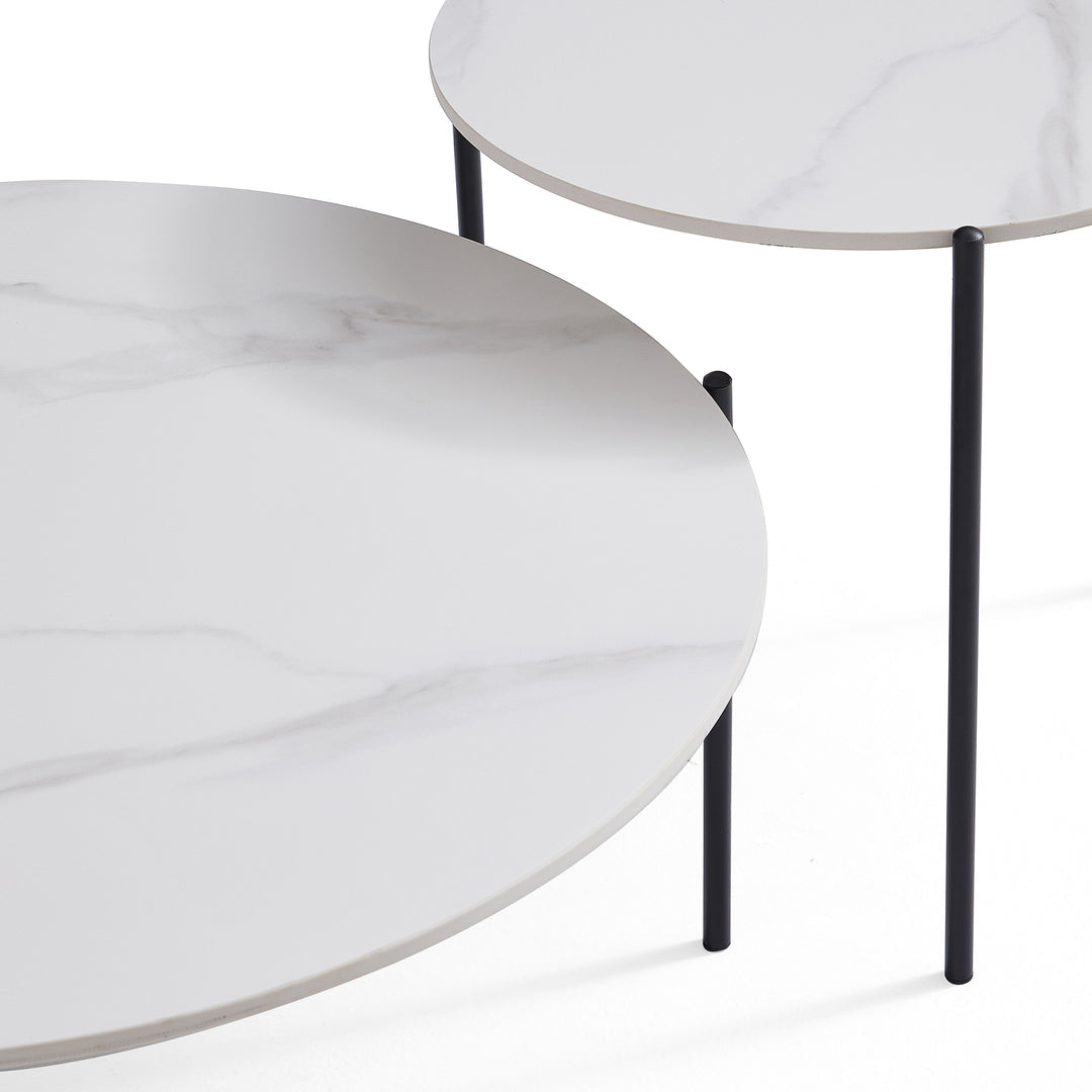 Bianco Nested Coffee Table Set – White Marble – Set of 2