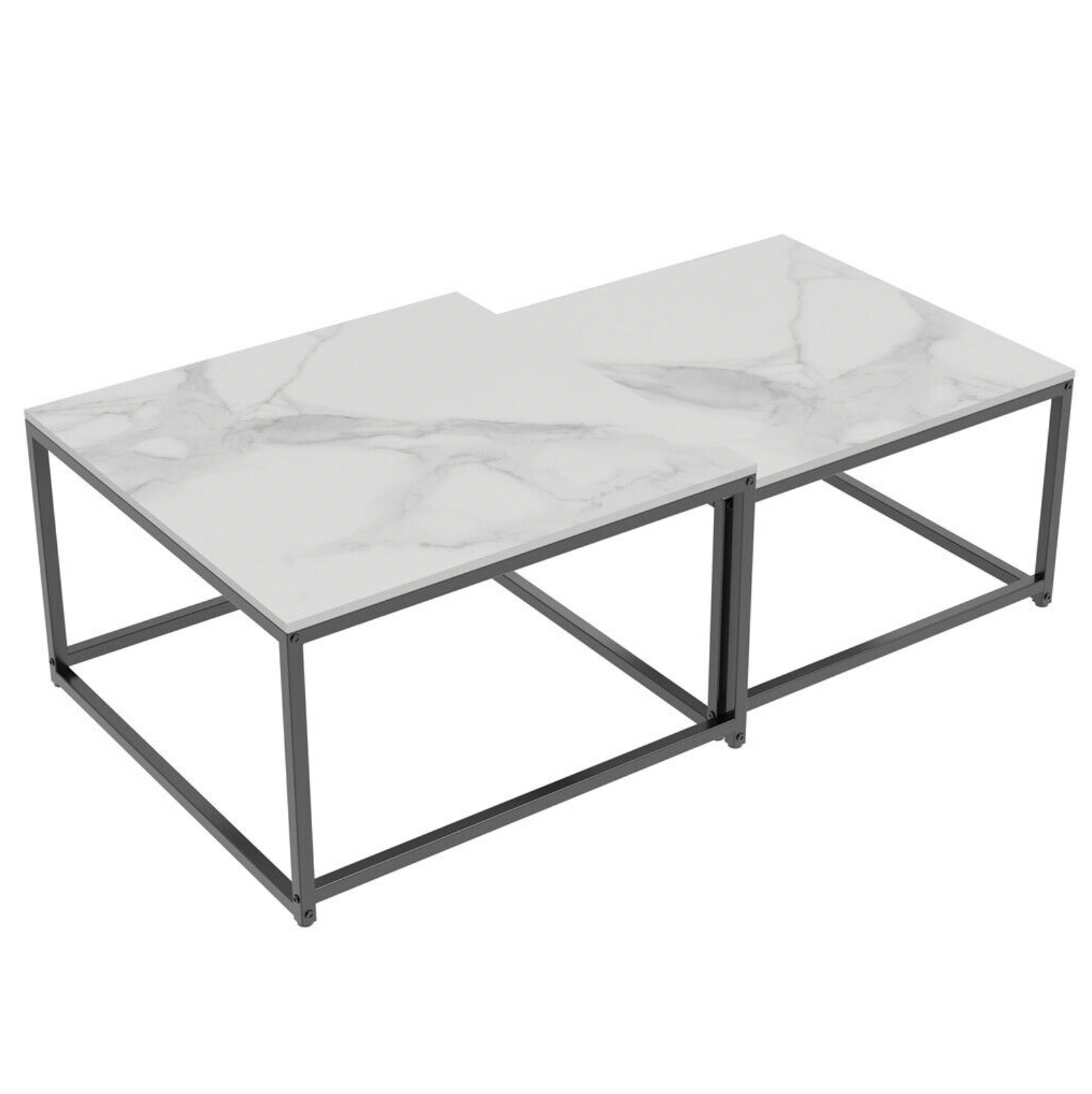 Ciest Nested Coffee Table Set – White Marble – Set of 2