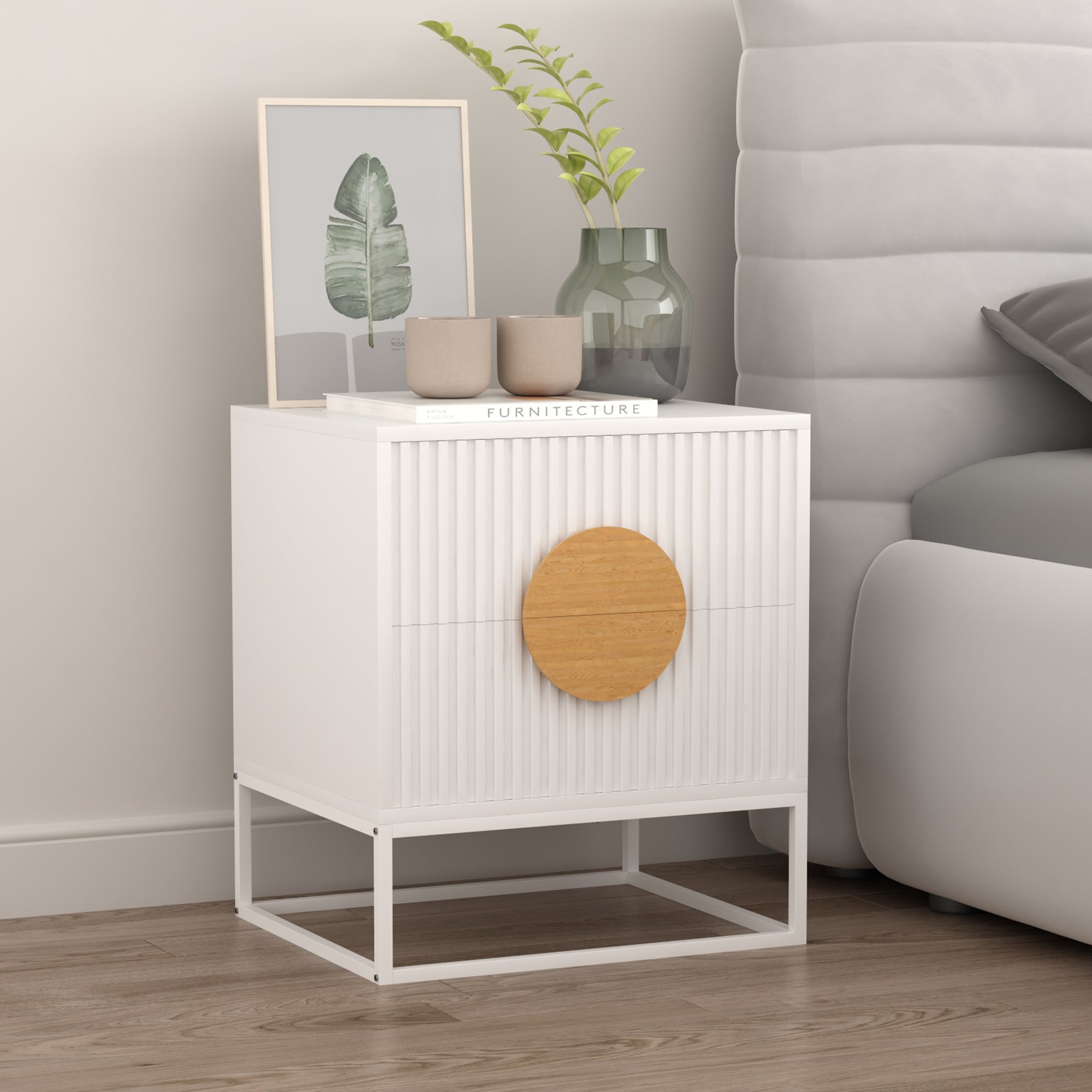 Belmonte Fluted Bedside Table – White