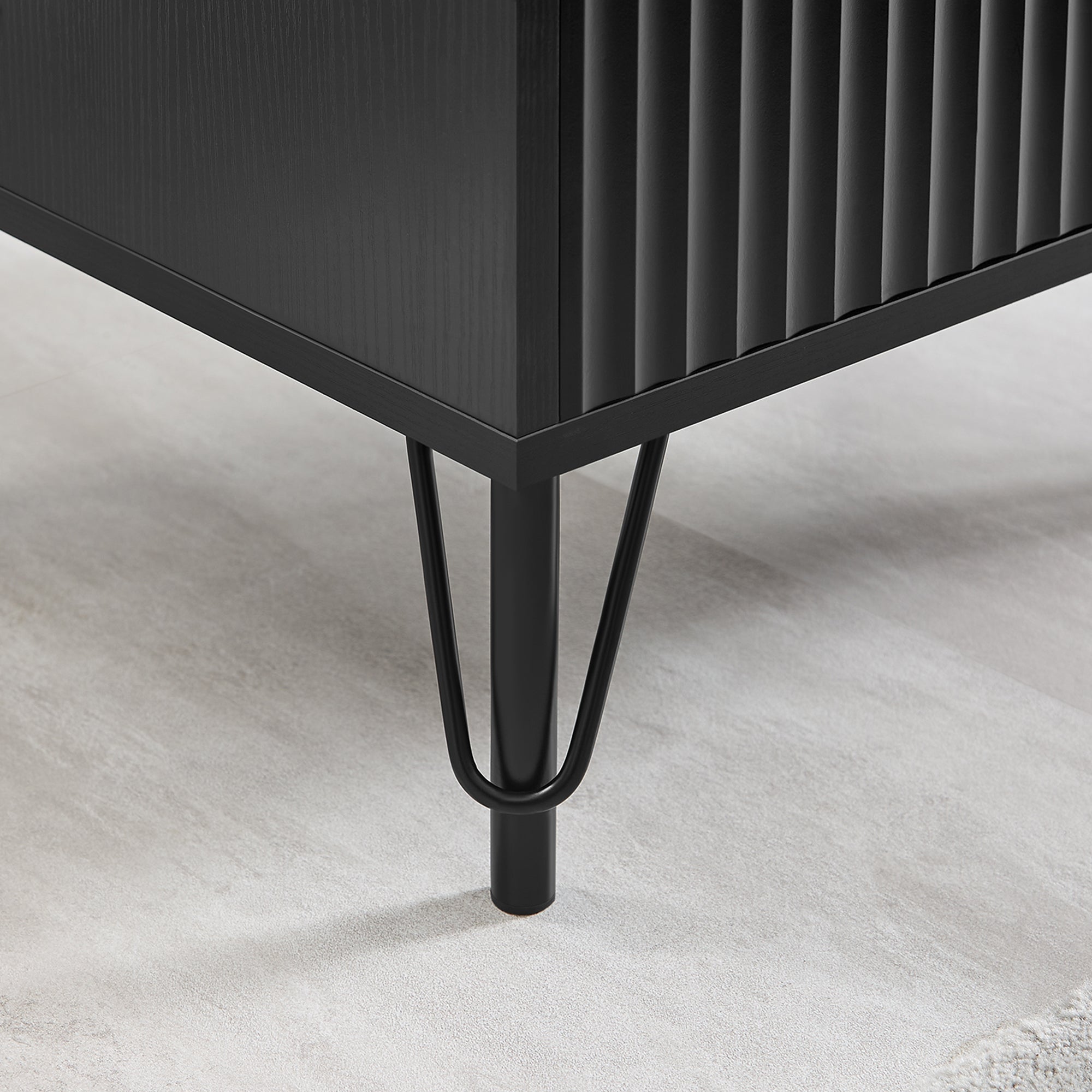 Lisa Wavy Fluted Bedside Table – Black