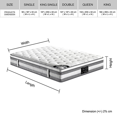 QUEEN Size - Euro Top Pocket Spring Mattress - 34cm