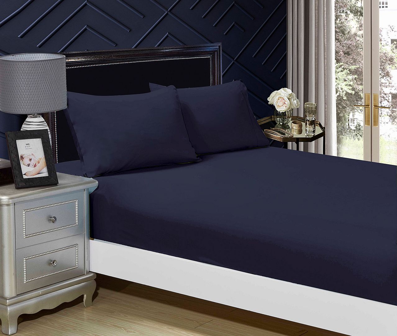 Atlas 1000TC Ultra Soft Fitted Sheet & 2 Pillowcases Set - Bed - Midnight Blue – King