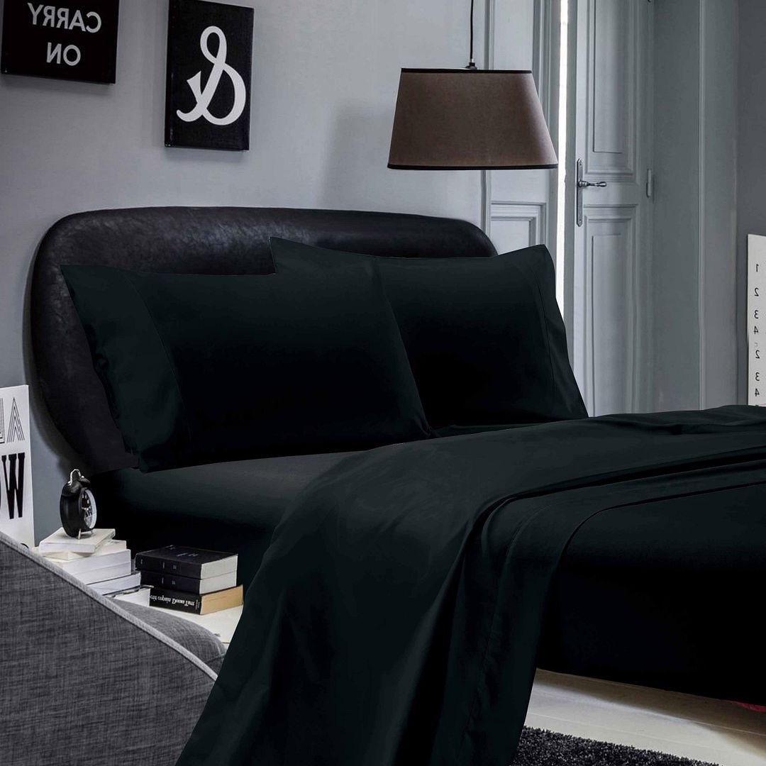 Cove 1000TC Ultra Soft Bed Black Flat & Fitted Sheet Set – King