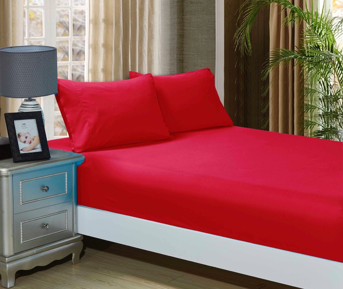 Linden 1000TC Ultra Soft Fitted Sheet & Pillowcase Set - Bed - Red – King Single