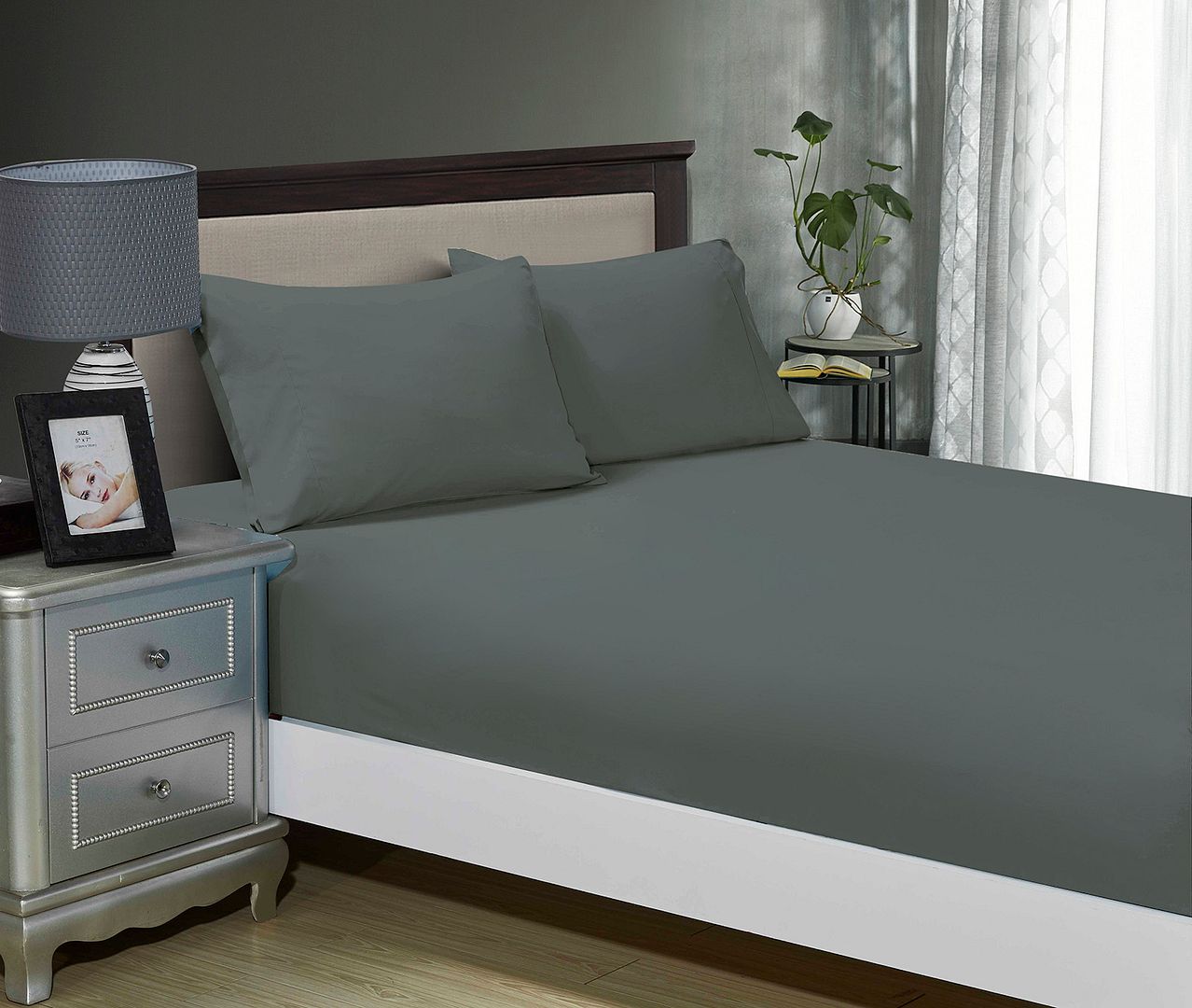 Linden 1000TC Ultra Soft Fitted Sheet & 2 Pillowcases Set - Bed - Charcoal – Queen