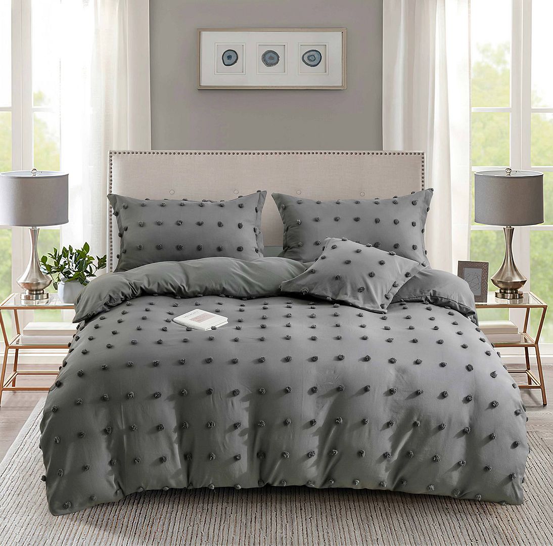 Elvara Tufted Dot Jacquard Quilt Cover / Duvet Cover Set – Charcoal – King
