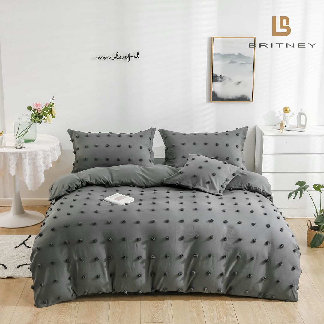 Elvara Tufted Dot Jacquard Quilt Cover / Duvet Cover Set – Charcoal – King