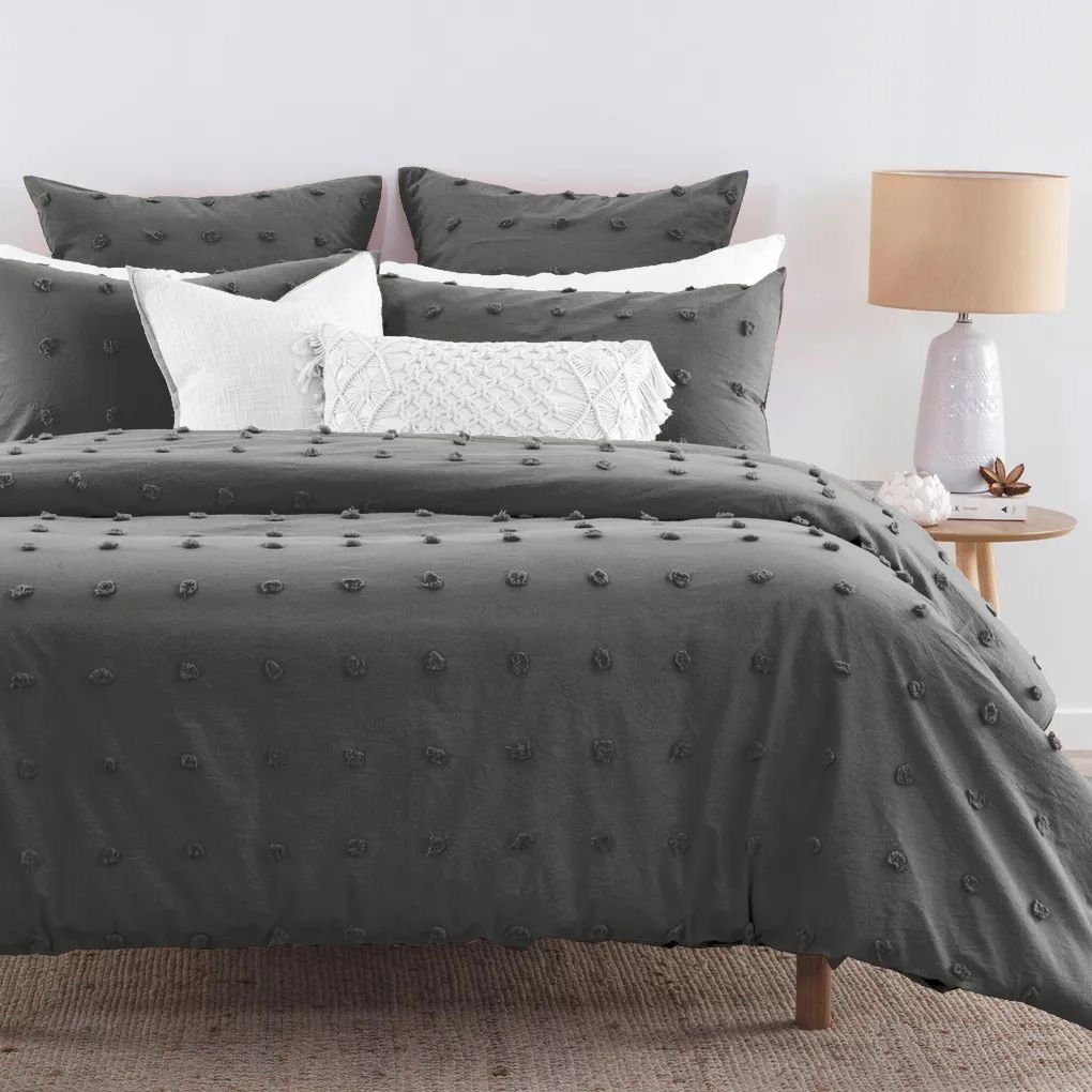 Tufted Dot Jacquard Grey Duvet Quilt Cover Set – Super King