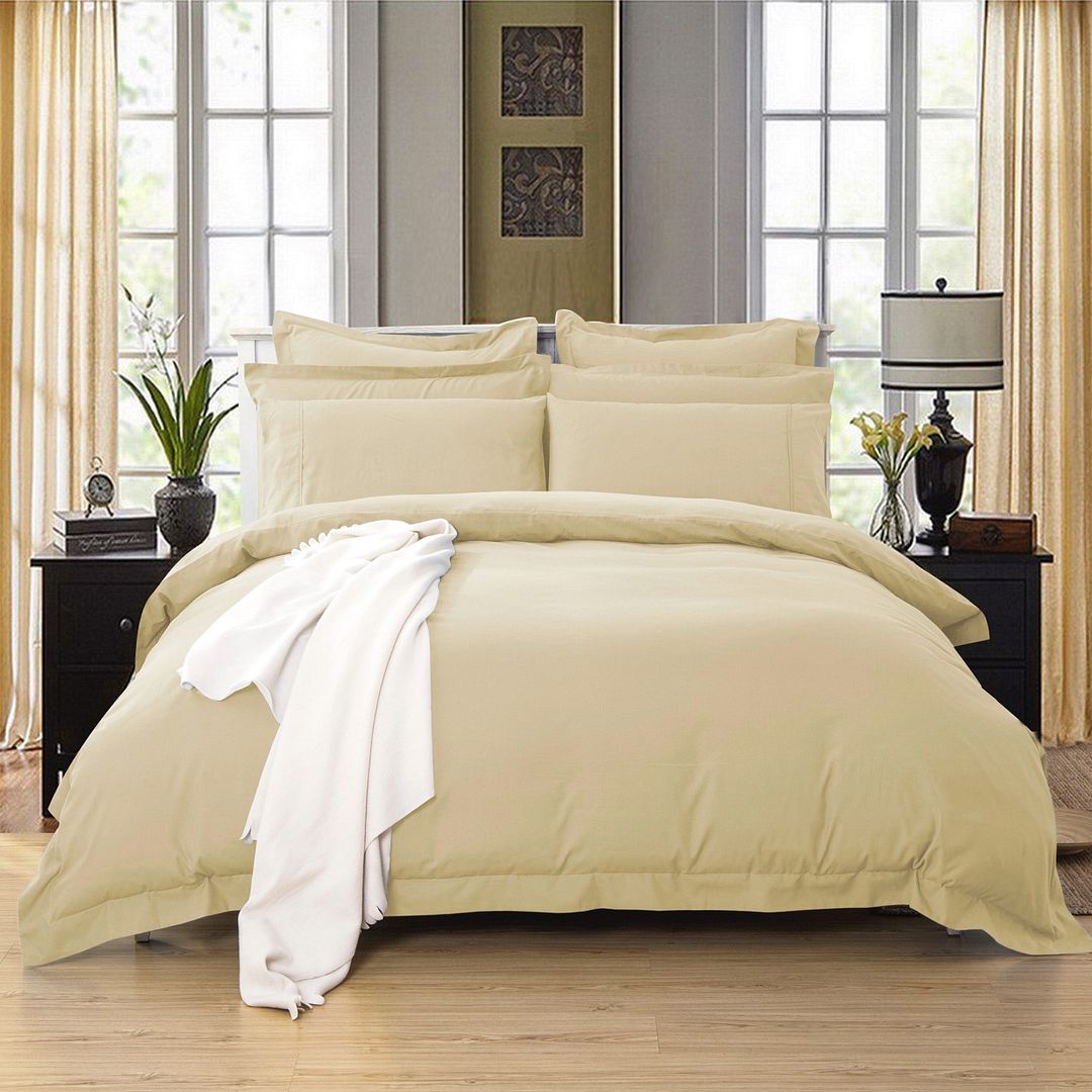 Cove 1000TC Tailored Yellow Cream Duvet Quilt Cover Set – King