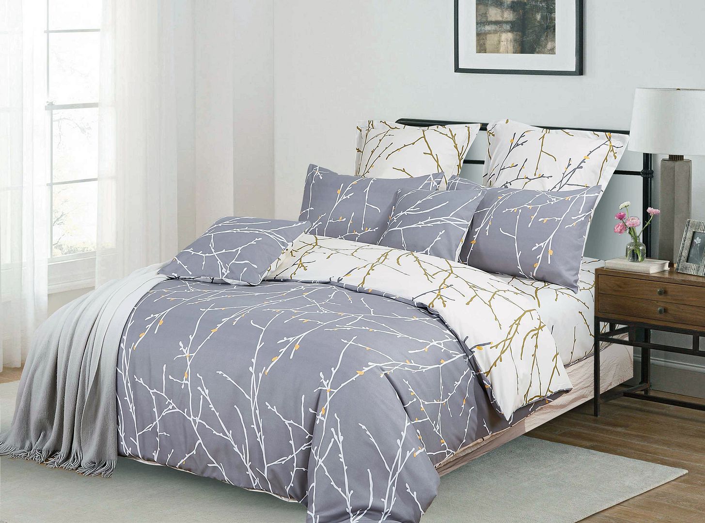 Marlowe Tree Print Quilt Cover Set – Grey – King