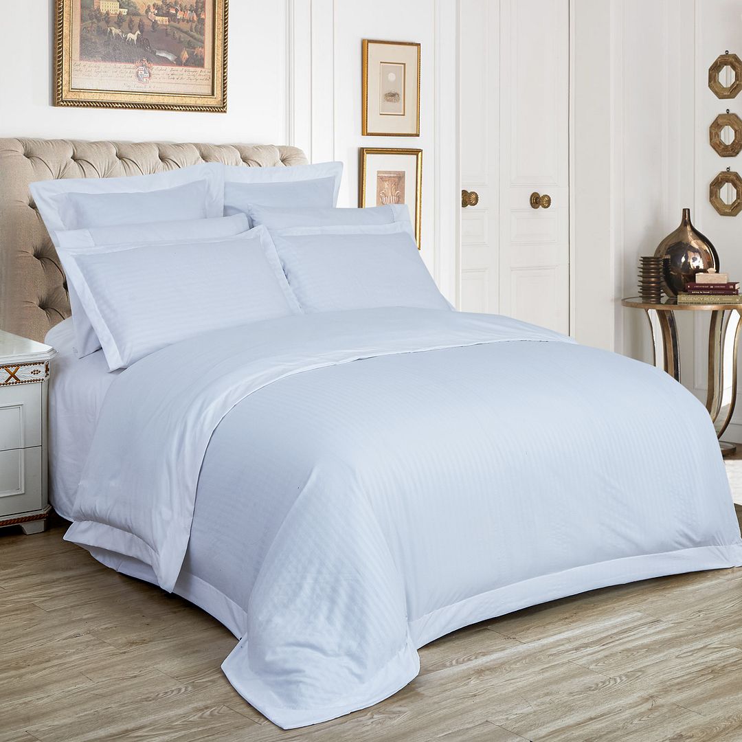 Rowan 1000TC Ultra Soft Striped Quilt Cover Set – White – Super King