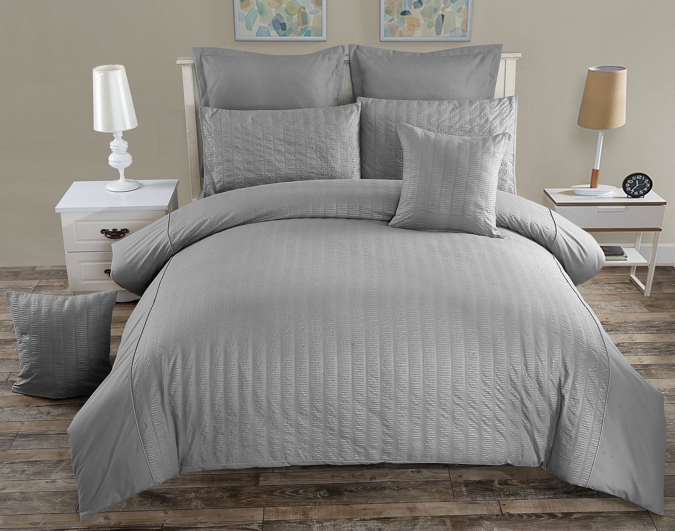 Seersucker Grey Duvet Quilt Cover Set – King