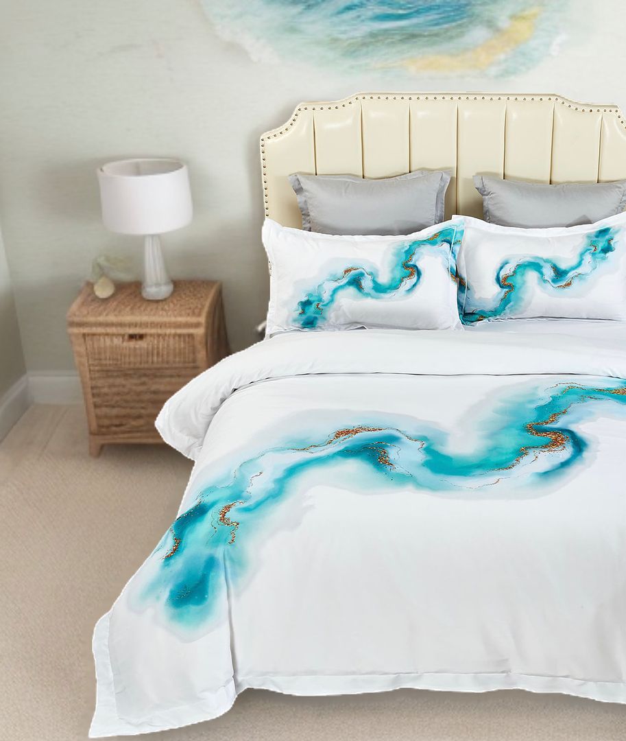 Halston Ocean Marble Quilt Cover Set – Multi – Queen