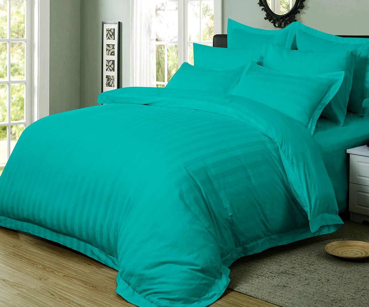 Linden 1000TC Ultra Soft Striped Teal Duvet Quilt Cover Set – King