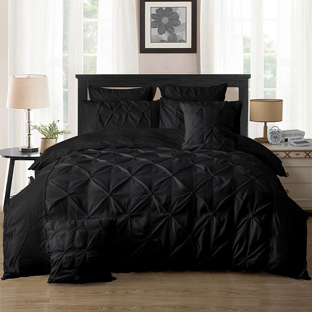 Diamond Pintuck Black Duvet Quilt Cover Set – Double