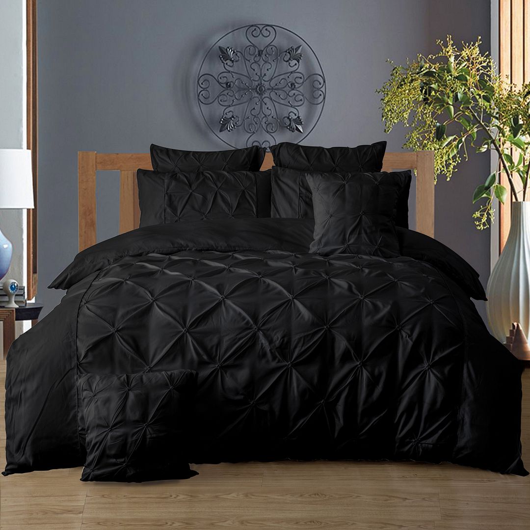 Valdora Diamond Pintuck Quilt Cover Set – Black – Double