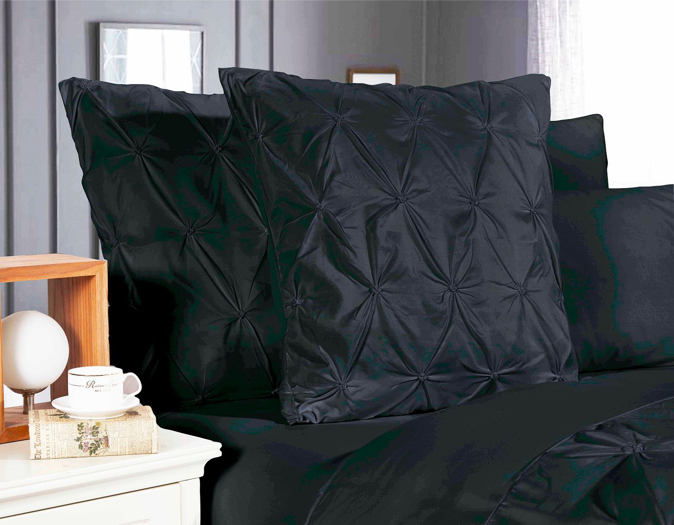Diamond Pintuck Premium Ultra Soft European Pillowcases 2 - Pack - Black