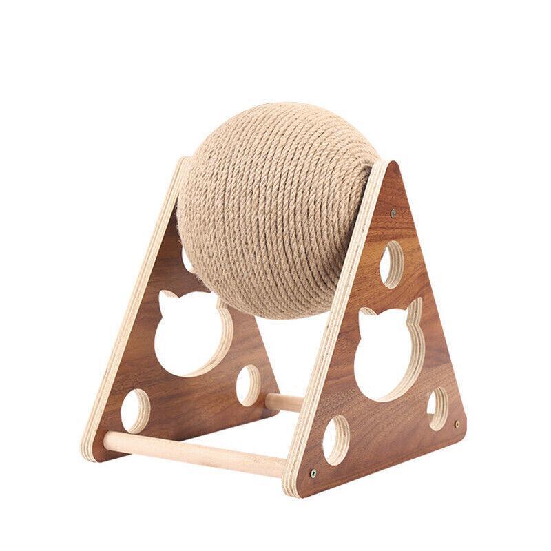 Linden Wooden Cat Scratcher with Rotating Sisal Ball
