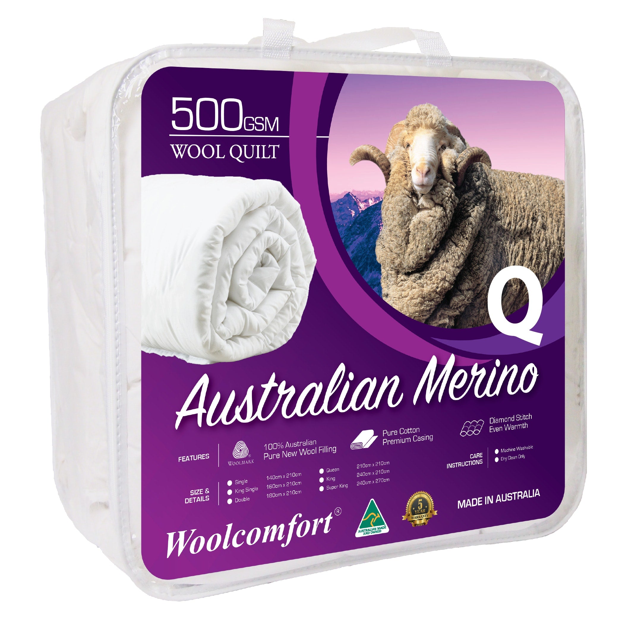 Aus Made Merino Wool Quilt 500GSM – Queen