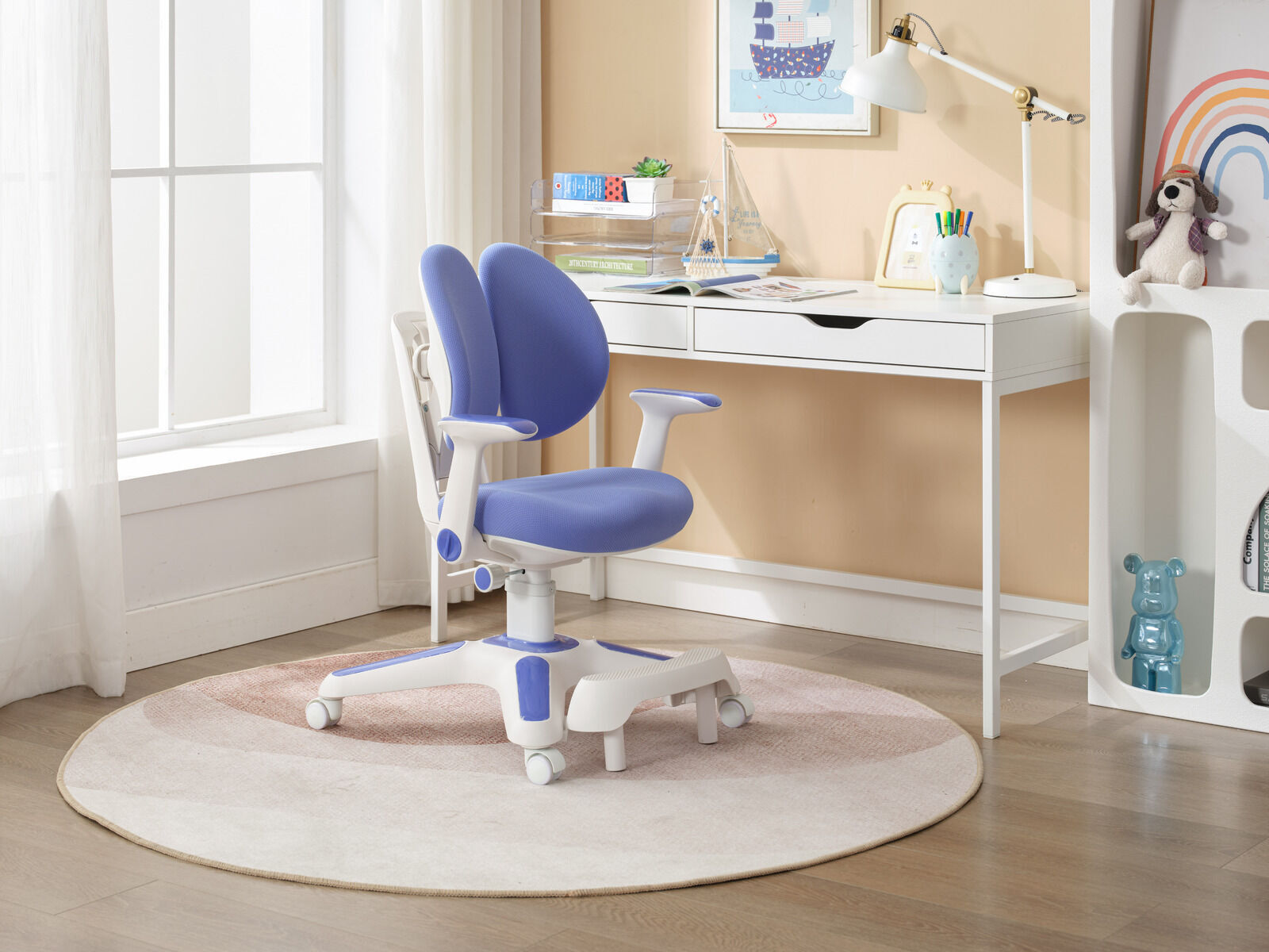 Zenith Kids Study Chair & Electric Standing Desk Set – Blue & Black – Medium