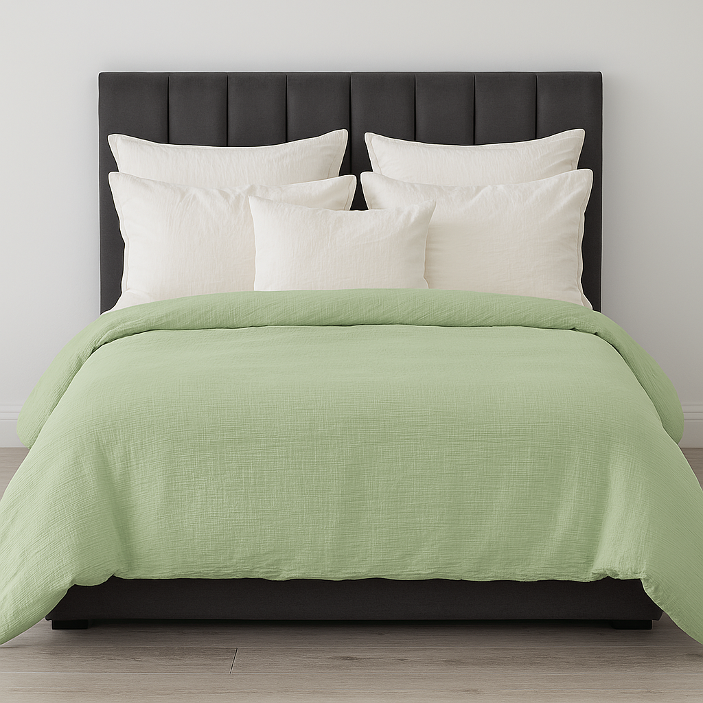 Linden Cotton Muslin Quilt Cover Set – Pastel Green – Double