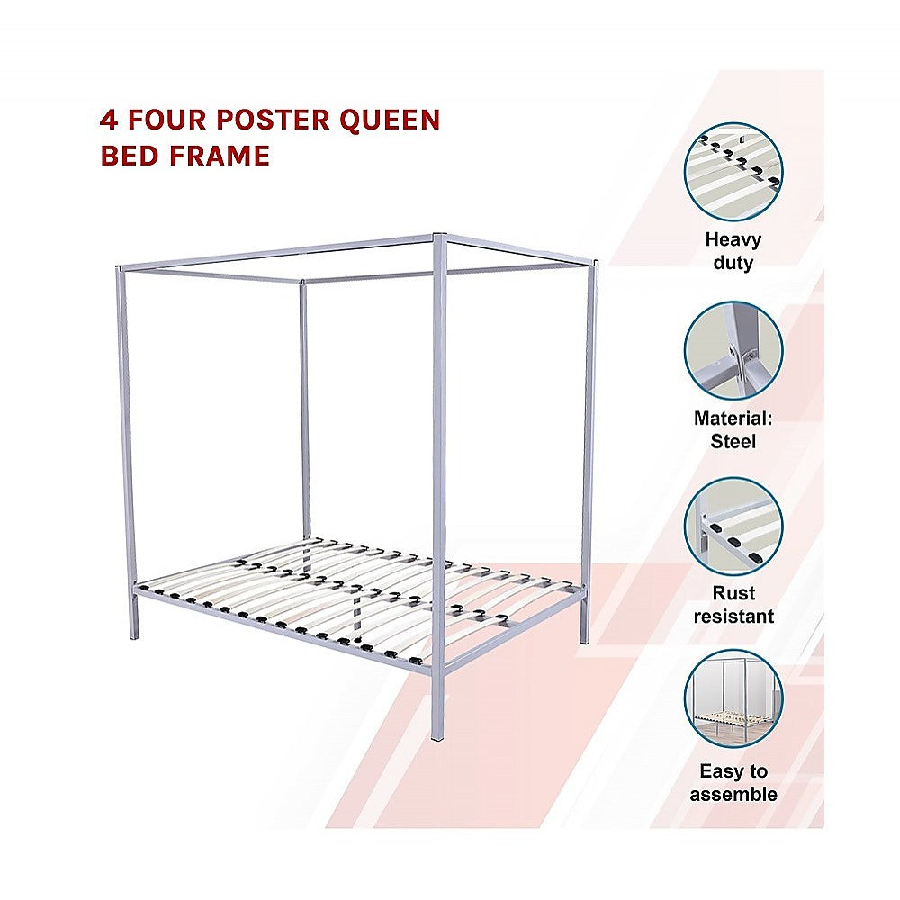 Nova 4 Poster Bed Frame – Beige – Queen