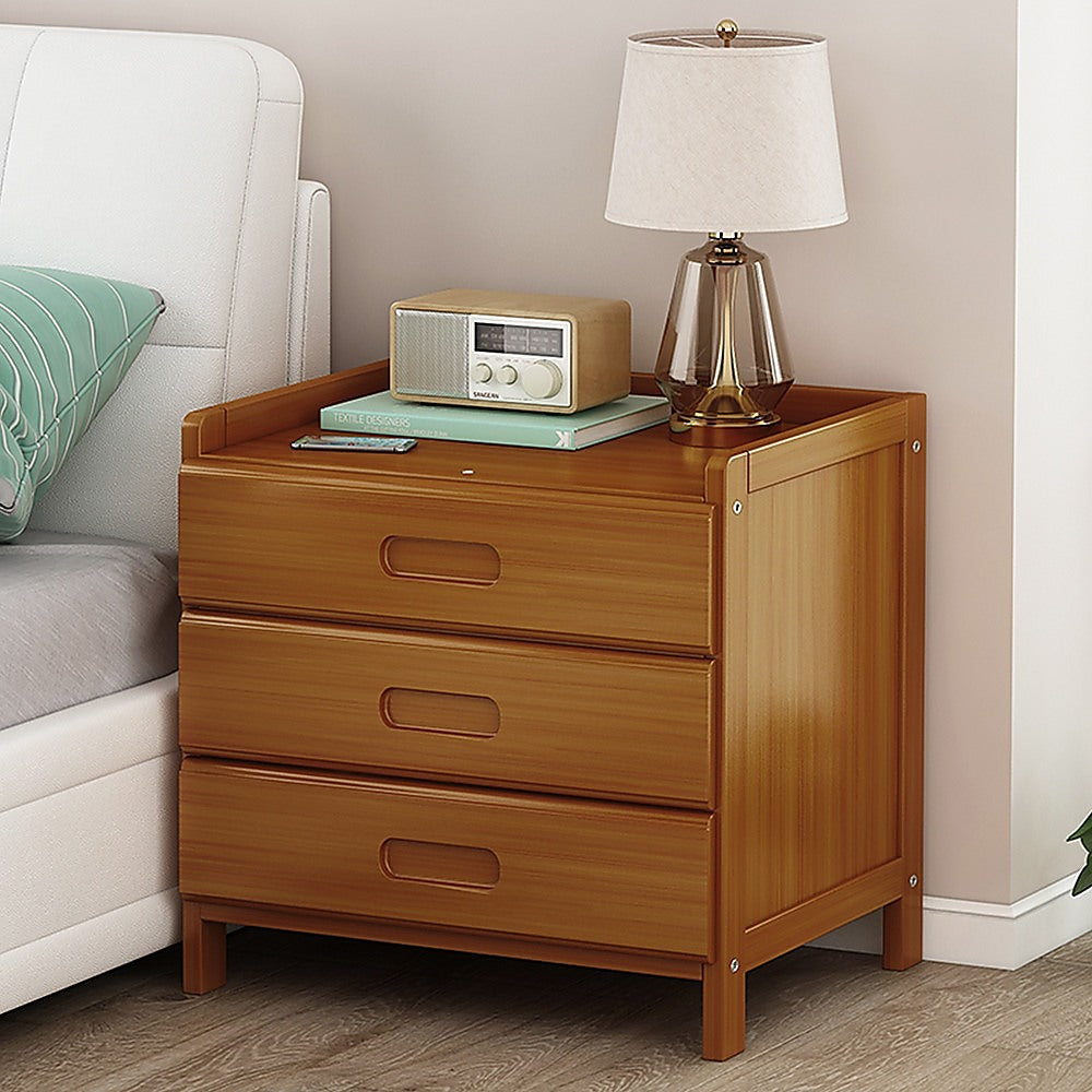 Aldora Bamboo Storage Bedside Table – Dark Wood – 40 cm