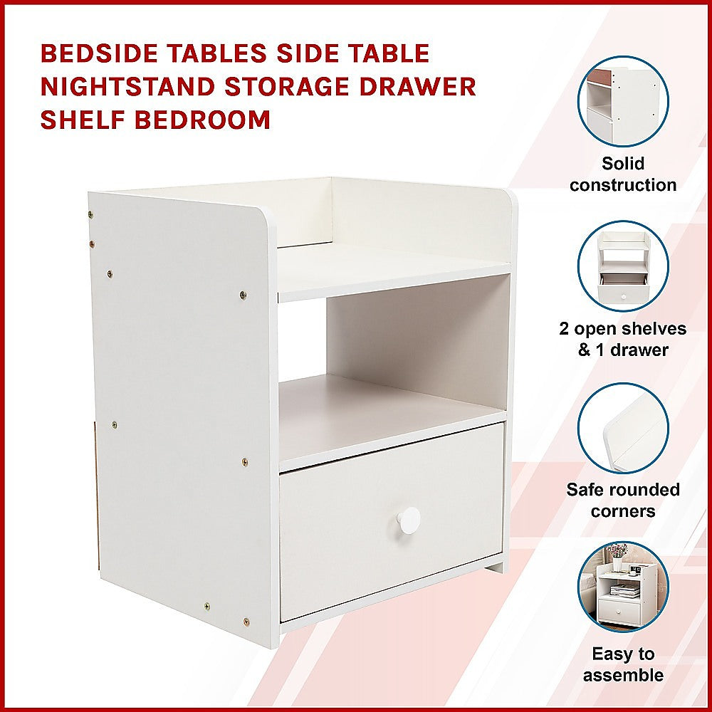 Hudson Bedside Table – White – Standard