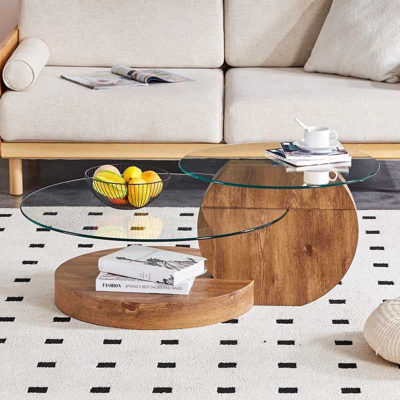 Minori Coffee Table – Brown & Clear – 110 cm