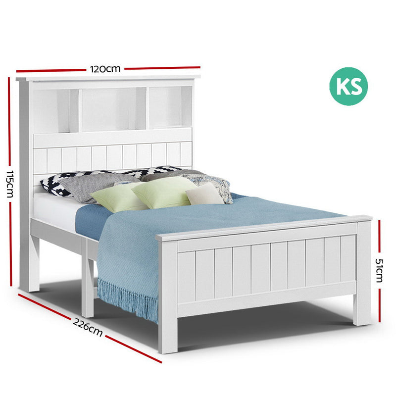 KING SINGLE Size - Wooden Bed Frame with 3 Shelves - White