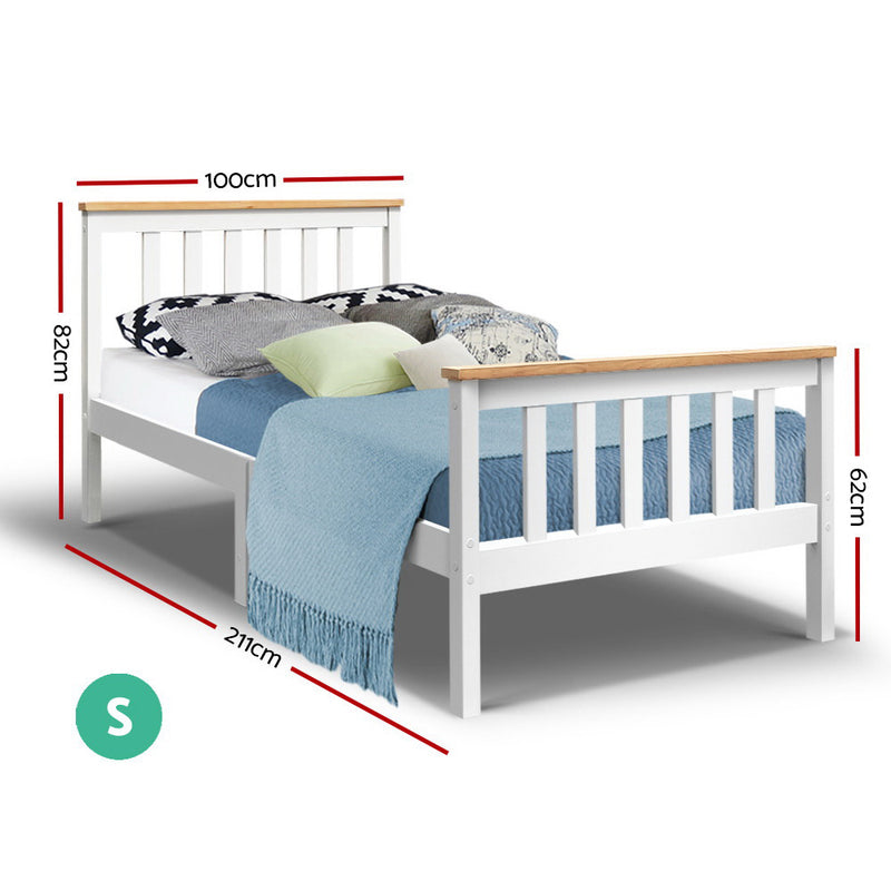 SINGLE Size - Wooden 2 tone Bed Frame - White