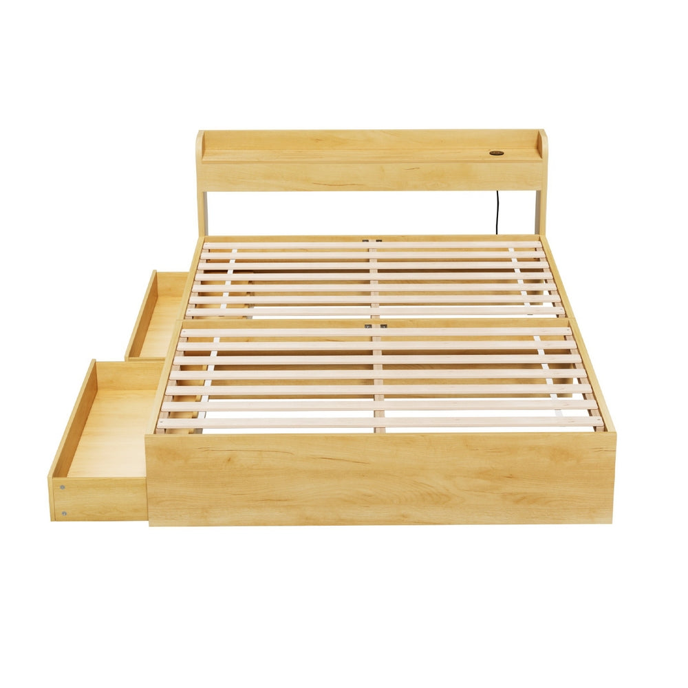 Aura Storage Bed Frame with Charging Ports – Wood – Double