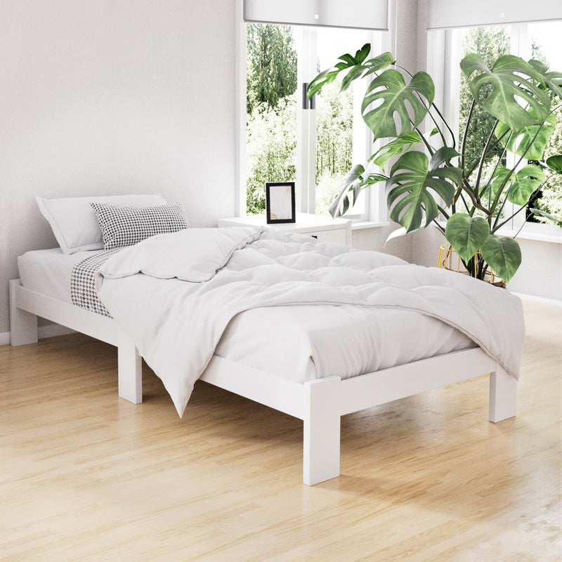 SINGLE Size - Solid Wooden Bed Frame - White