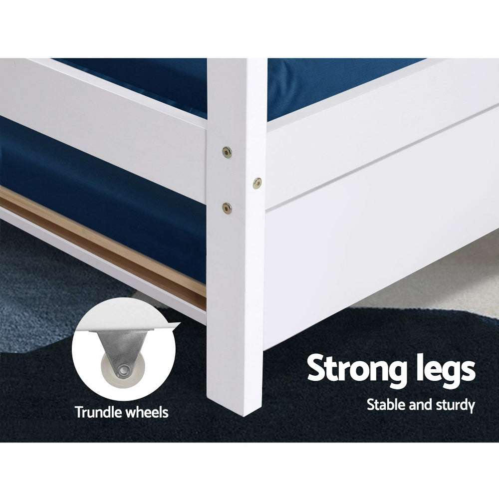Holden Wooden Trundle Bed Frame – White – Single