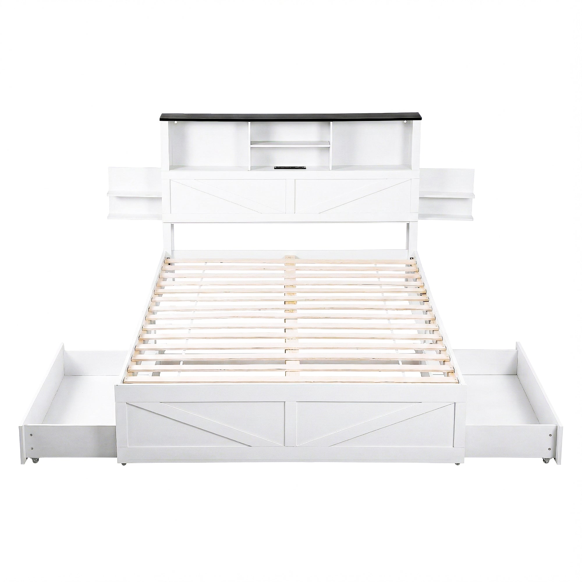 Linden Bed Frame with Storage, LED & Charging Station – White – Double
