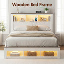 Linden Bed Frame with Storage, LED & Charging Station – White – Double