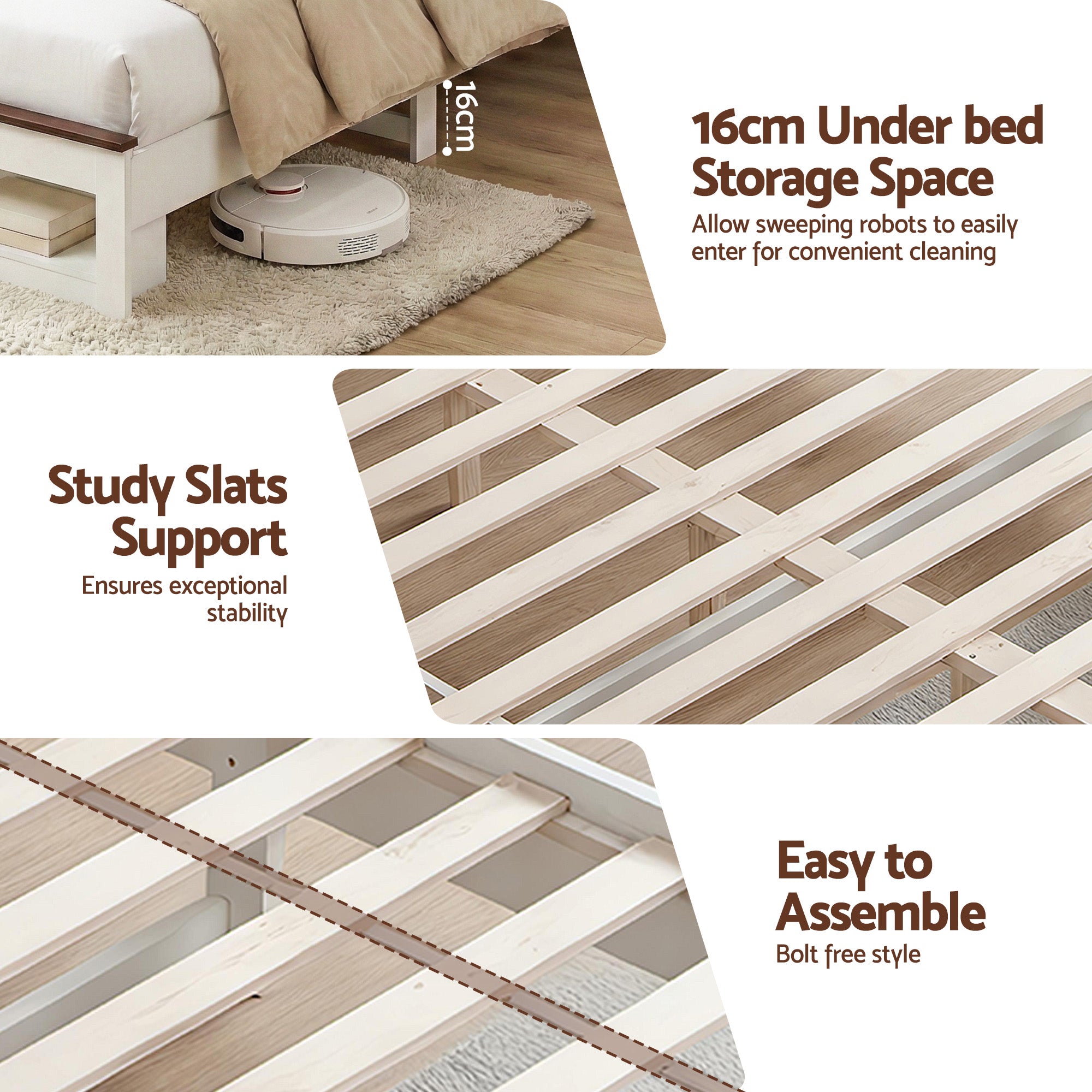 Linden Bed Frame with Storage, LED & Charging Station – White – Double