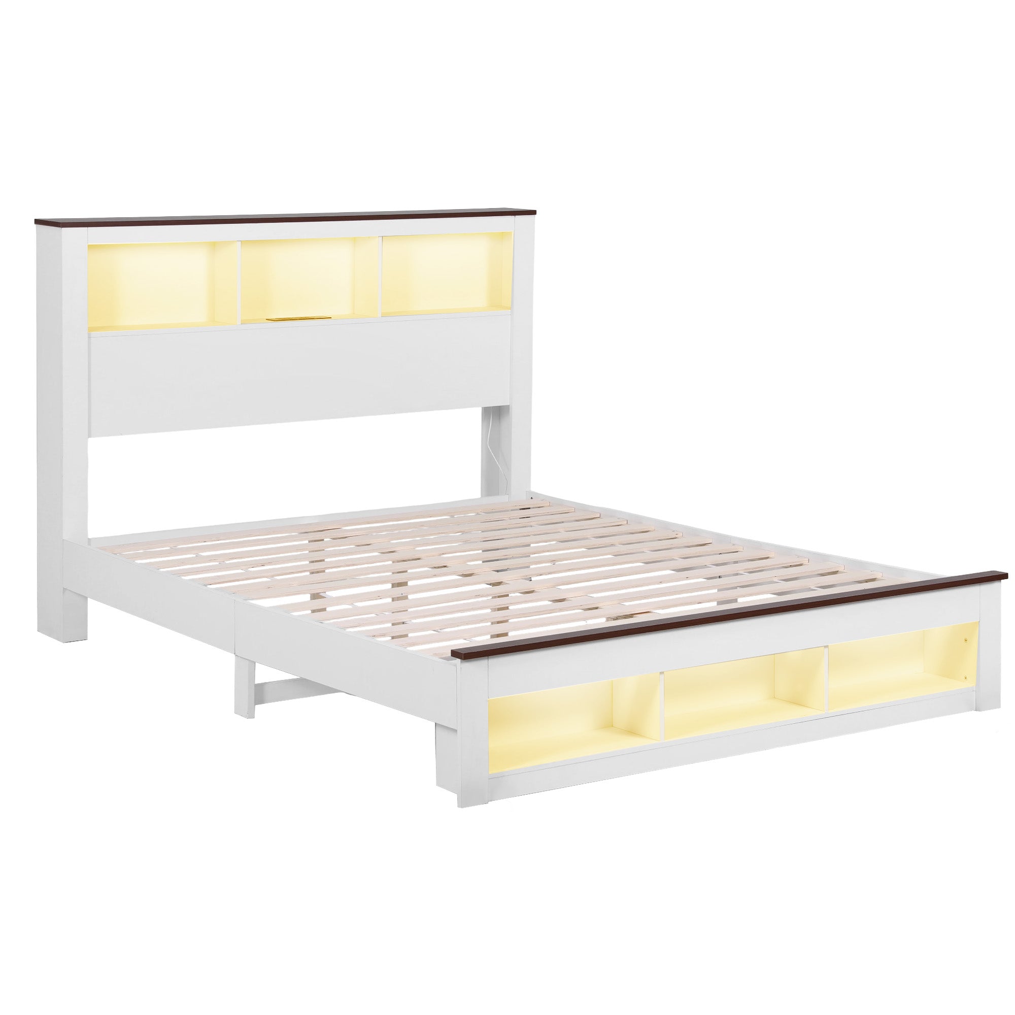 Linden Bed Frame with Storage, LED & Charging Station – White – Double