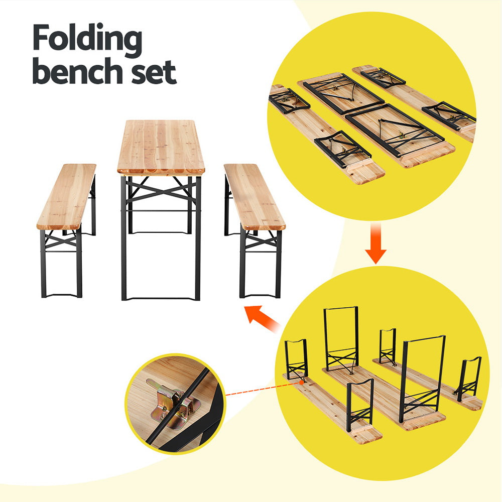 Haven Wooden Bench Dining Set – Natural – 3 Piece