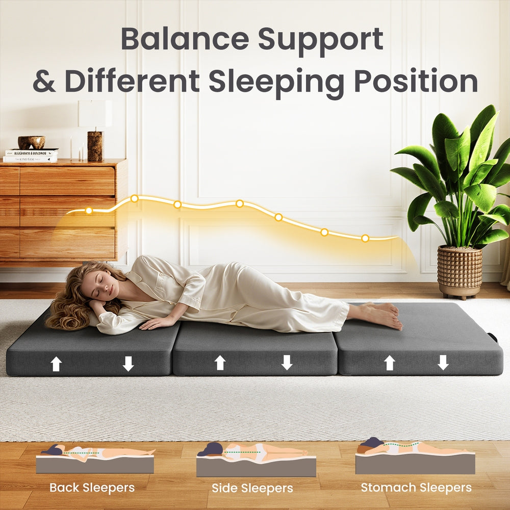Alderon Tri-Fold Memory Foam Mattress – Grey – King Single