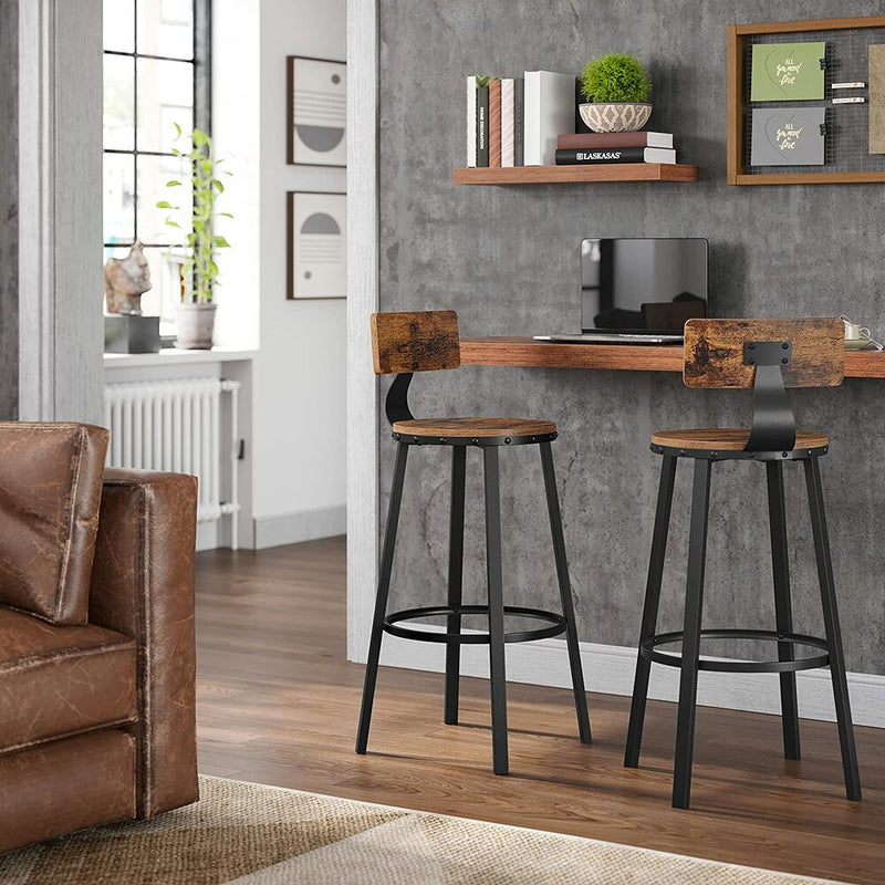 Set of 2 - Tall Bar Vintage Brown Bar Stools